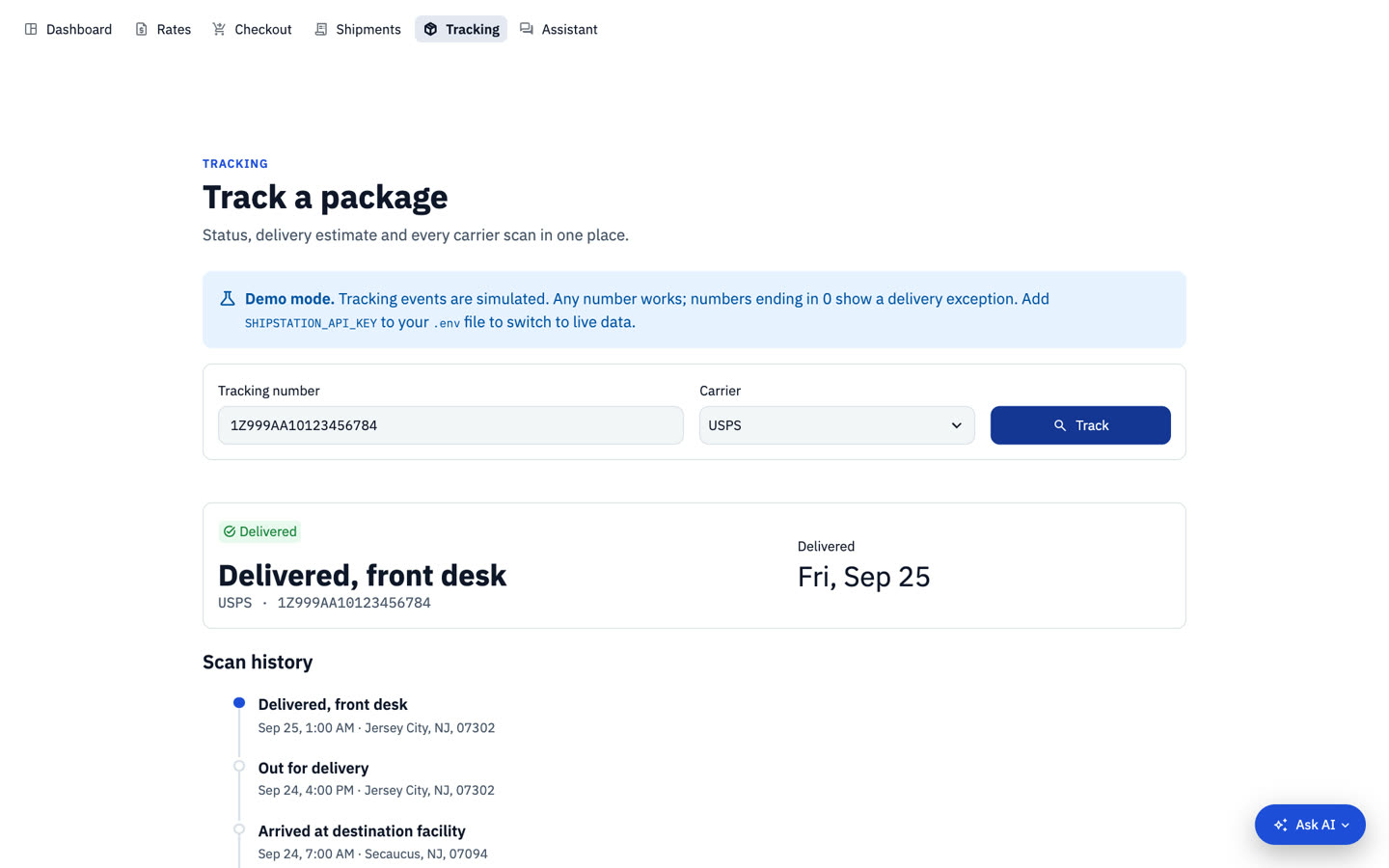 Tracking: Status, delivery date and every carrier scan in one place.